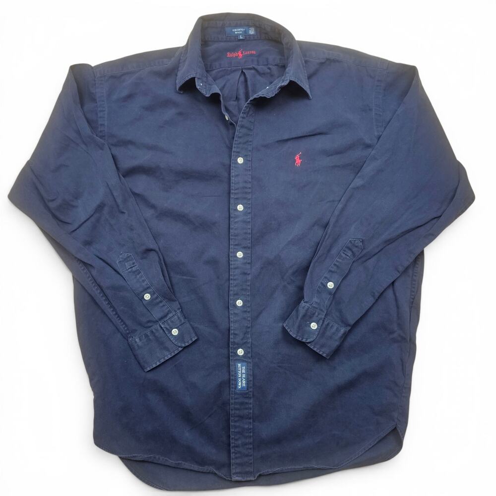 RALPH LAUREN Blake Button Down Men's L Navy Red Pony Classic Oxford Shirt Preppy